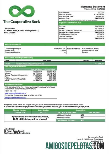 para download Modelo Word e PDF de extrato de hipoteca do banco cooperativo da Nova Zelândia